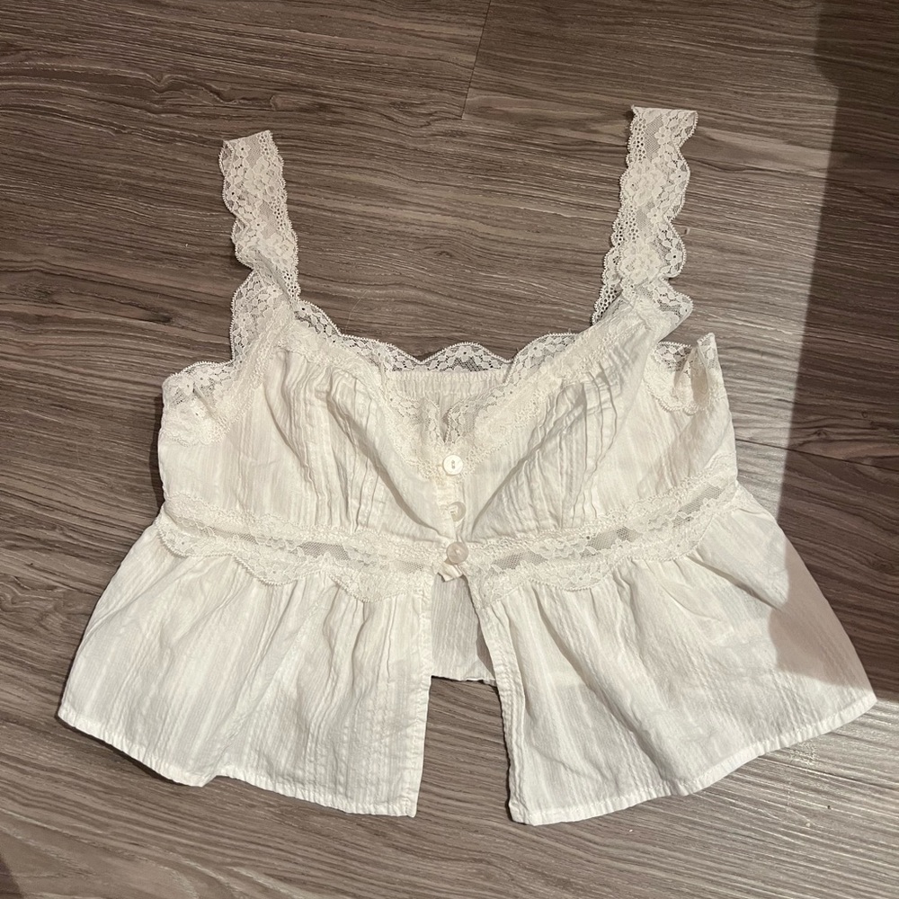 White Lace Trimmed Top